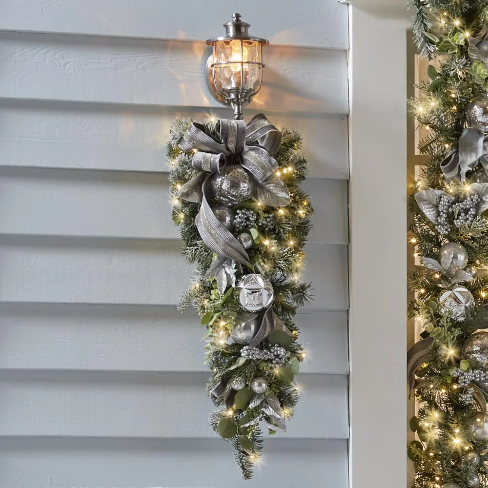 New Christmas LED bow silver wreath curtain wall hanging