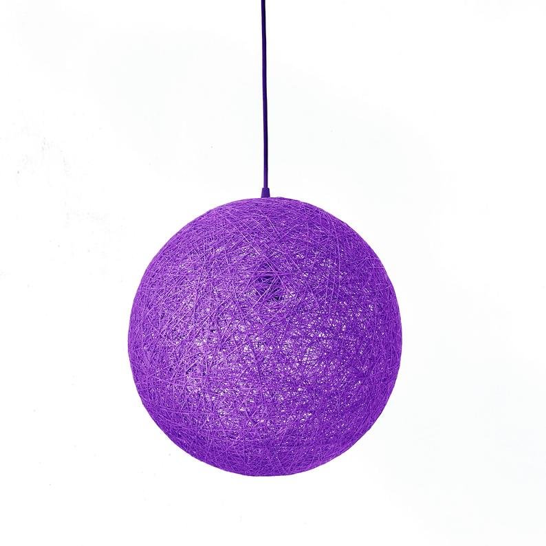 Colorful Rattan Ball Pendant Light Woven Wicker Ceiling Hanging Lamp