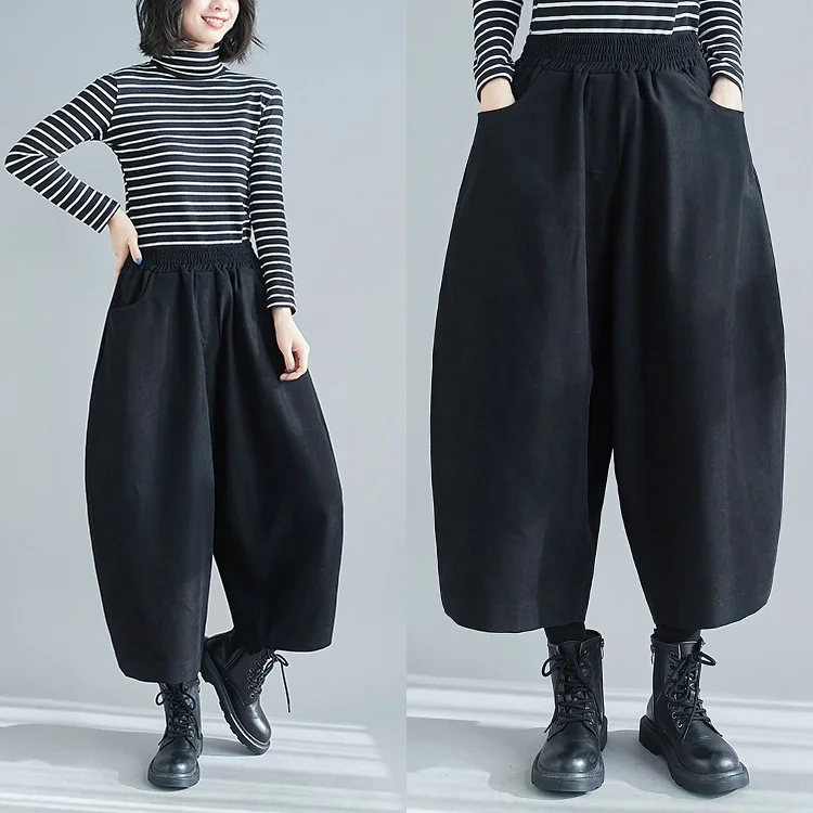 Casual Loose Solid Wide-Leg Ankle Pants
