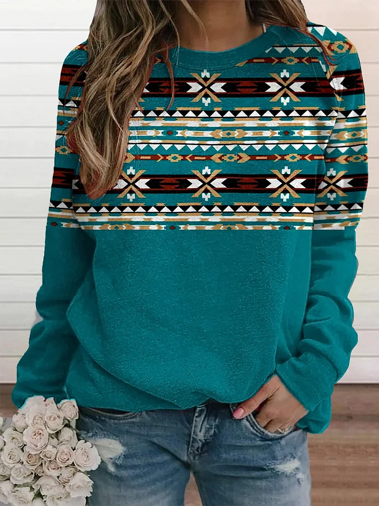 Women's Vintage Aztec Print Casual Sweatshirt