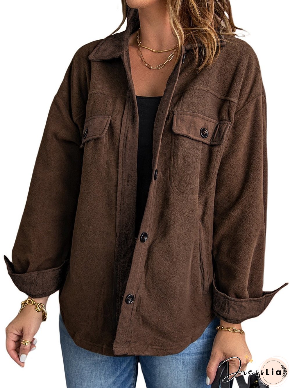 Brown Plush Fleece Button-Up