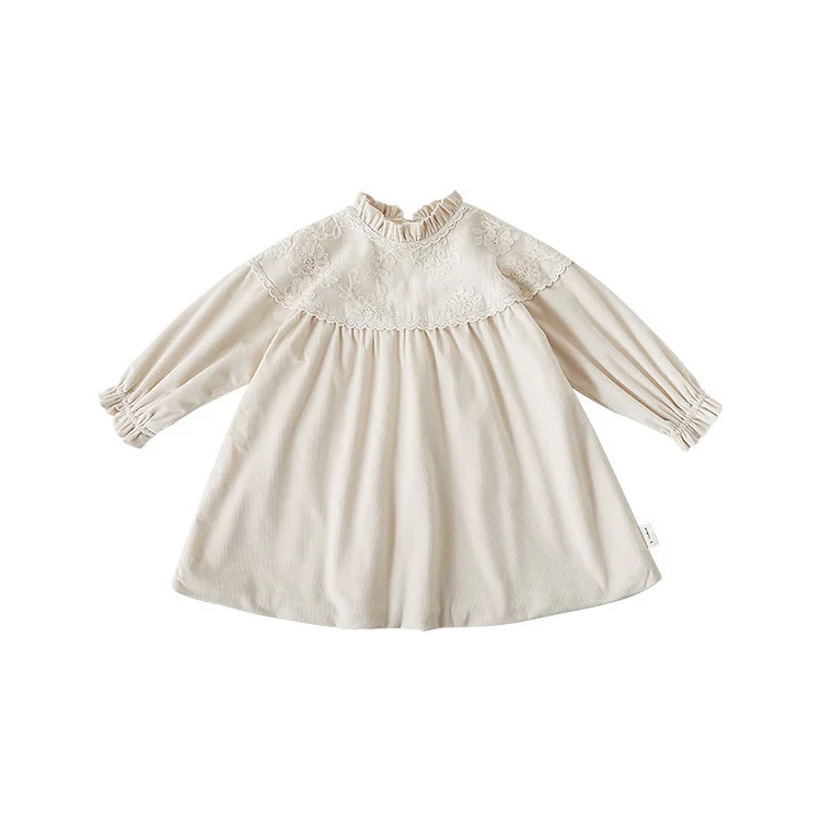 Toddler Girl Lace Flower Fleece Lined Sweet Dress