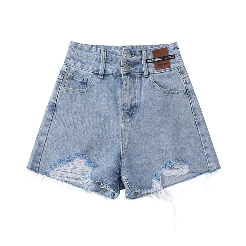 Fashion Streetwear Jeans Short Women Summer New Loose Button High Waist Casual Vintage Korean Wide Leg Female Denim Shorts