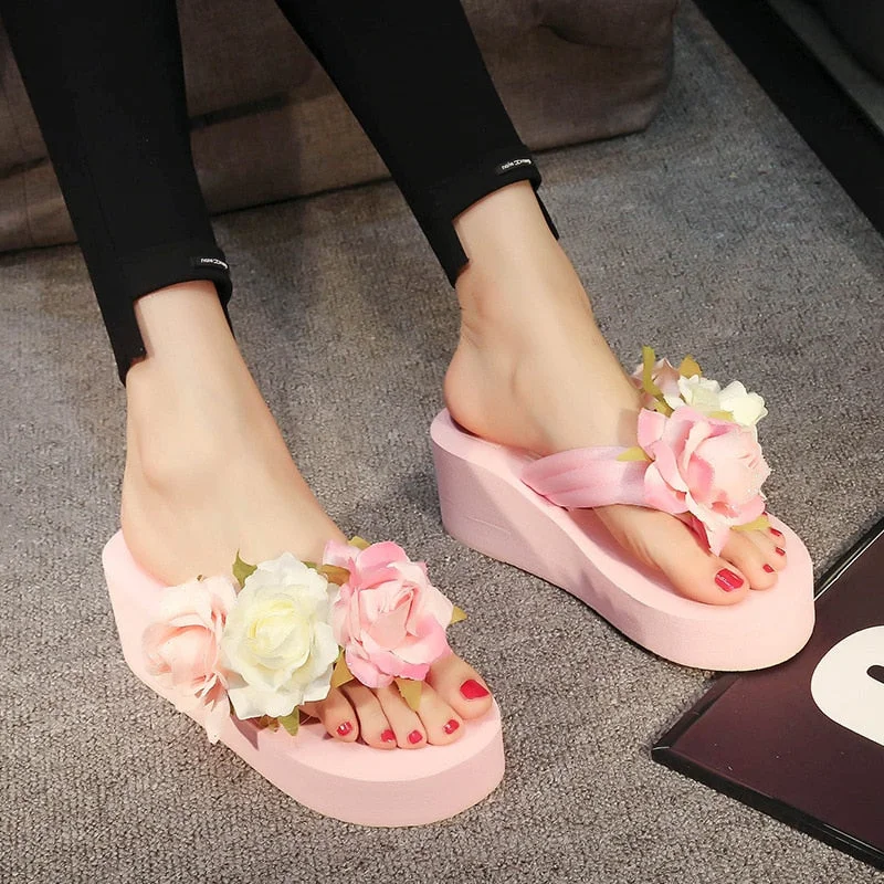 6cm High Heel Women's New Outer Wear Thick-soled Beach Sandals Slippers Wedge Flip-flops Flip-flops Sandals Women Home Slippers