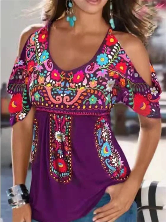 Fashion casual print trendy round neck top