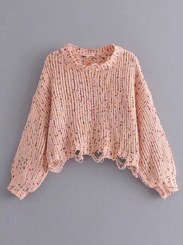 Knitting Holes Loose Sweater Tops | EGEMISS