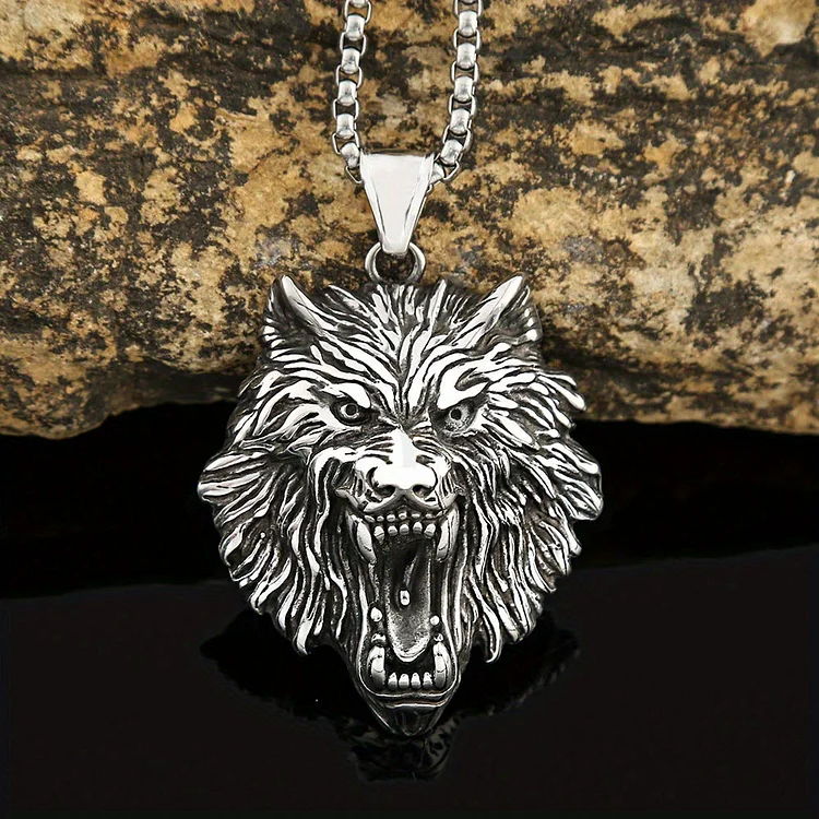 Coutureaura Wolve Head Stainless Steel Pendant Necklace