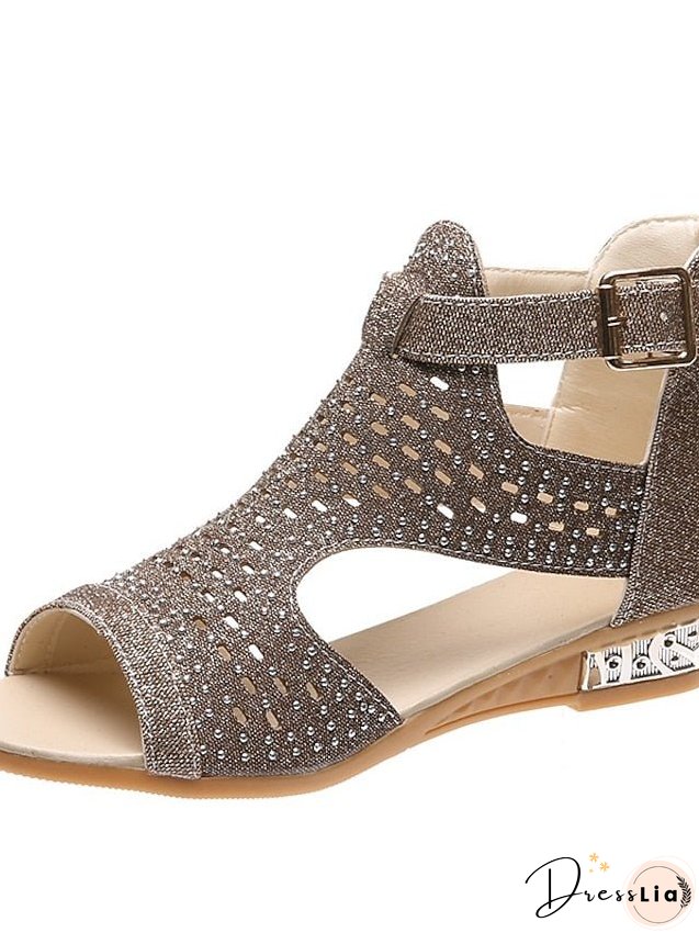 Womens Sandals Wedge Plus Size Party Outdoor Work Summer Spring Rhinestone Heel Peep Toe