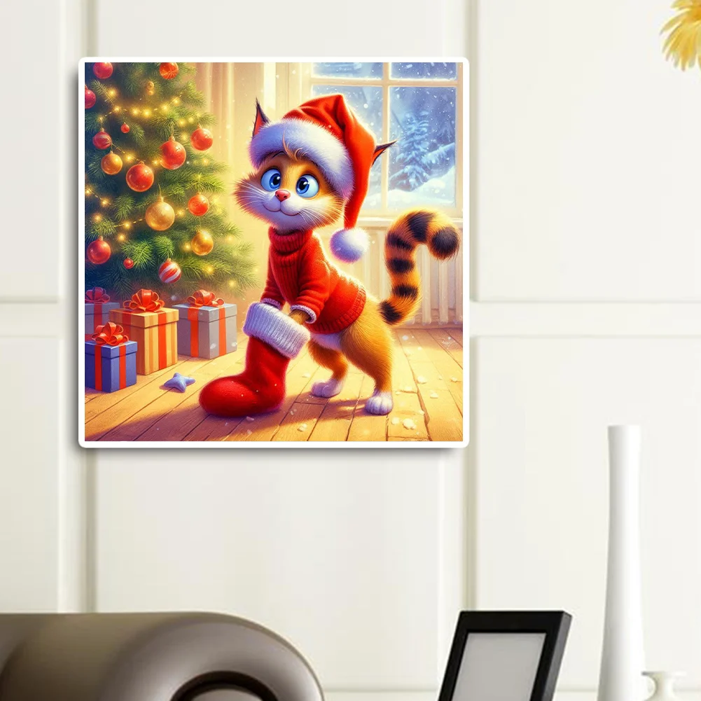 Diamond Painting - Full Round Drill - Christmas Cat(Canvas|30*30cm)