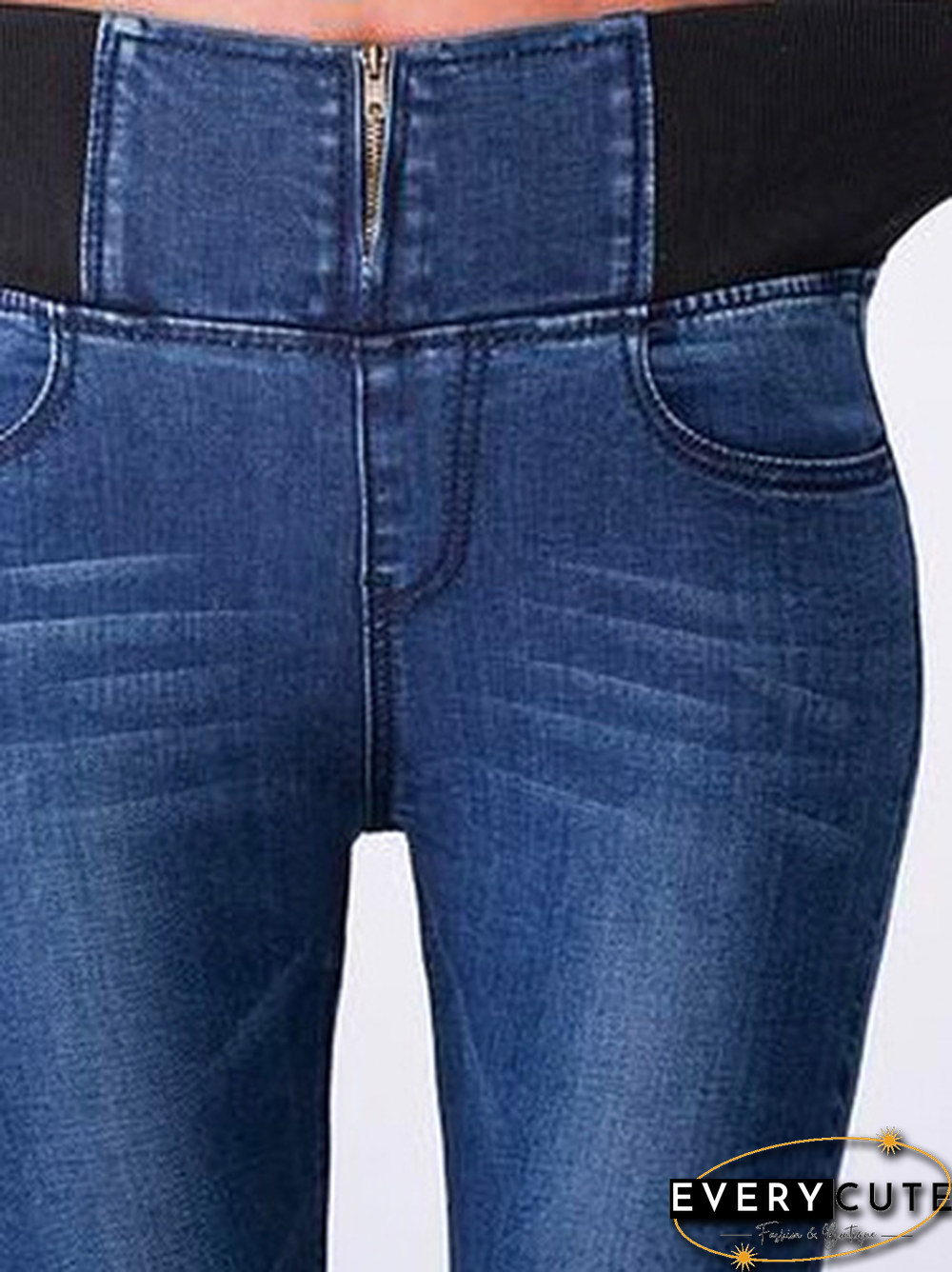 Casual Plain Autumn Daily Tight Standard Denim Long H-Line Jeans for Women