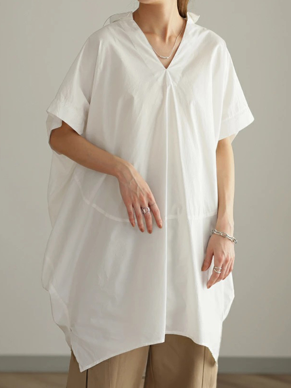 Loose V Neck Short Sleeve Shirt