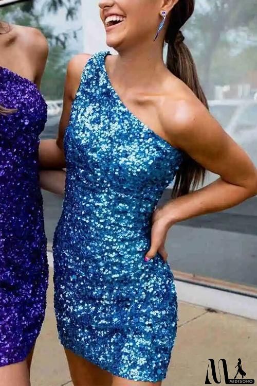 MidiSono - Sequin One Shoulder Bodycon Mini Dress