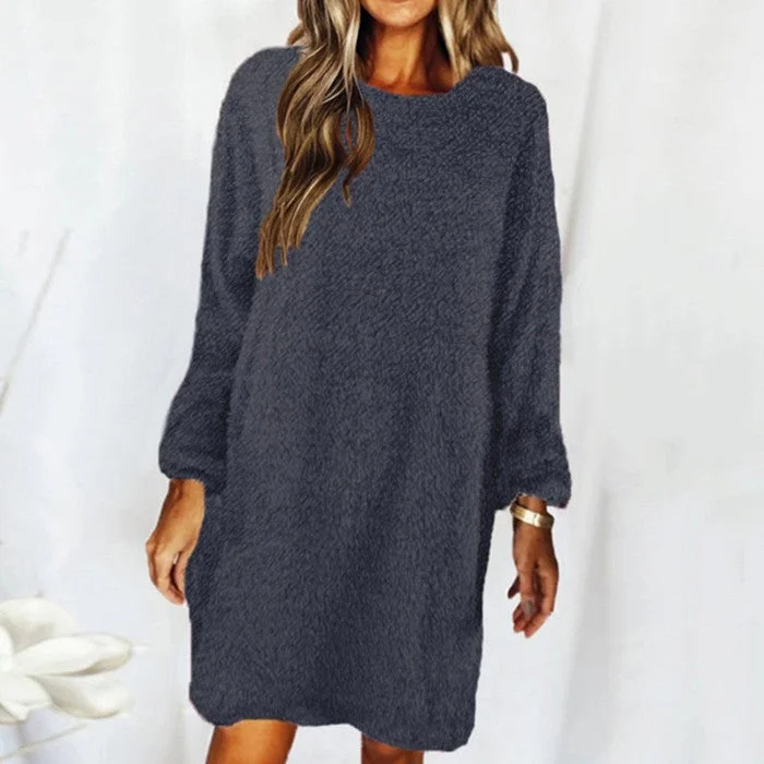 Plush Long Sleeve Round Neck Loose Dress