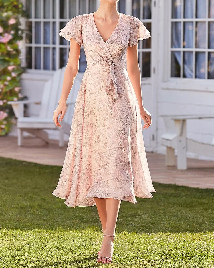 ELEGANT MIDI DRESS IN SILK CHIFFON PRINT