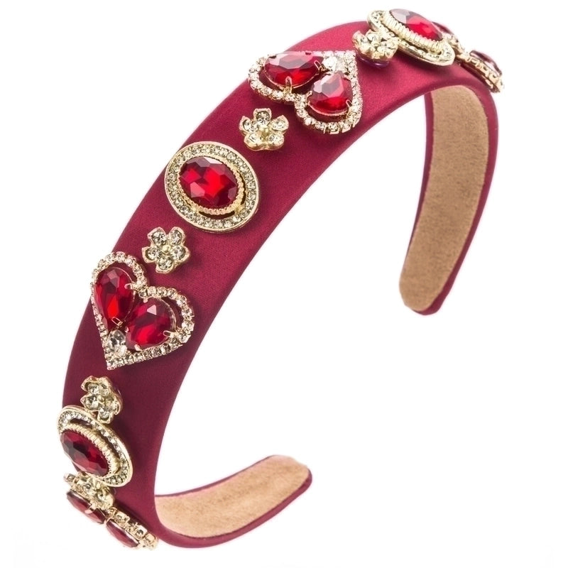 Women’s Sweet Heart Shape Alloy Cloth Inlay Rhinestones Hair Band