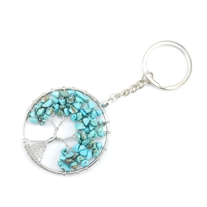 Fashion Tree Natural Stone Metal Inlay Turquoise Unisex Bag Pendant Keychain