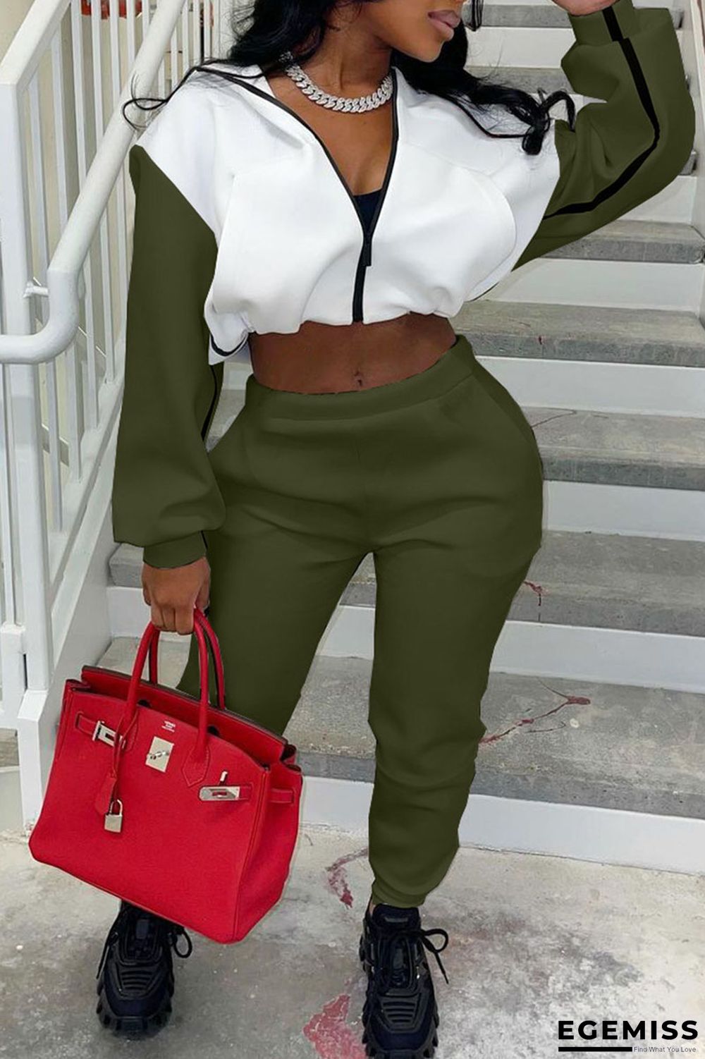 Ink Green Casual Solid Patchwork Hooded Collar Long Sleeve Two Pieces | EGEMISS