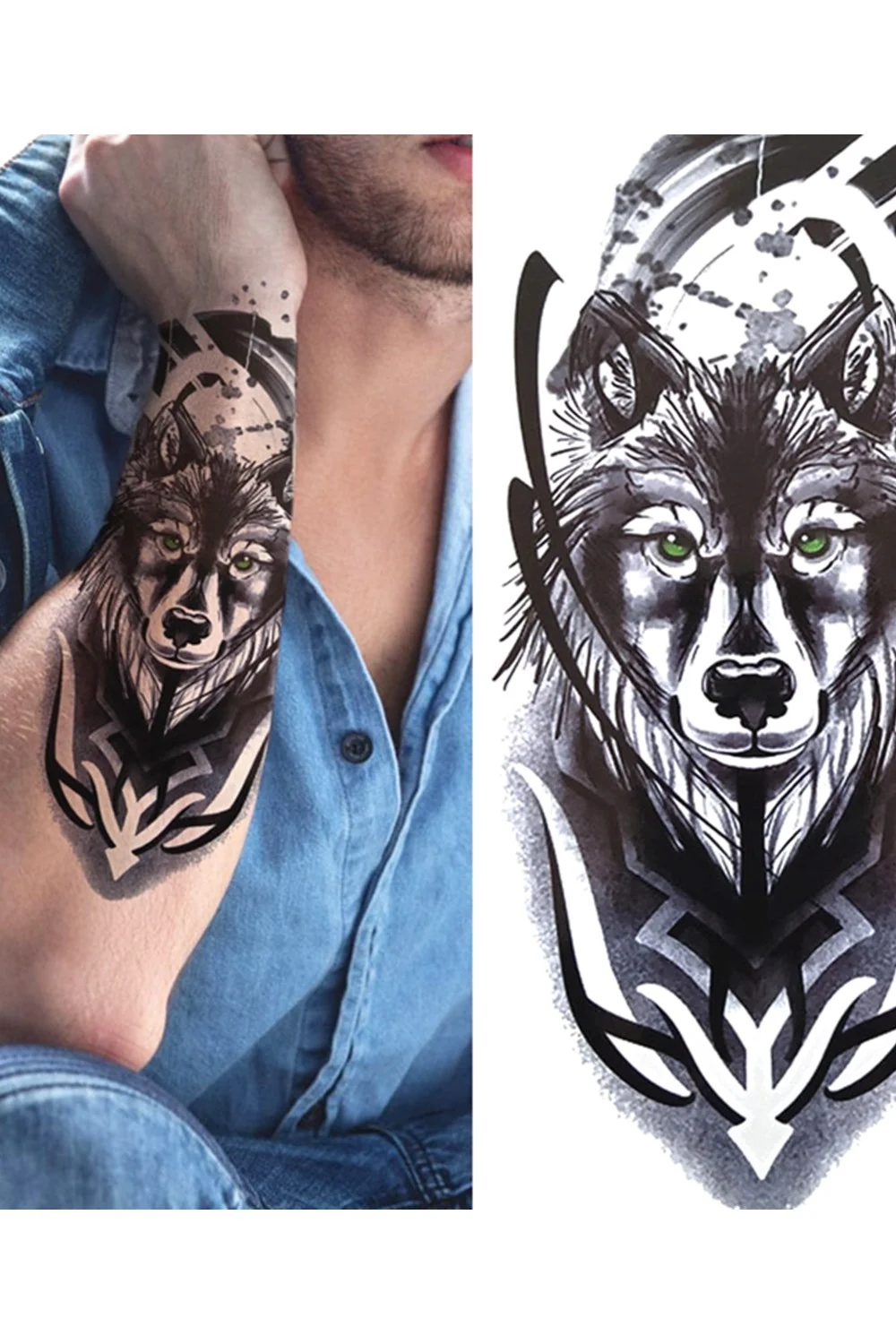  Forest Tattoo Sticker For Men Women Children Tiger Wolf Death Skull Temporary Tattoo Fake Henna Skeleton King Animal Tatoo 921-1
