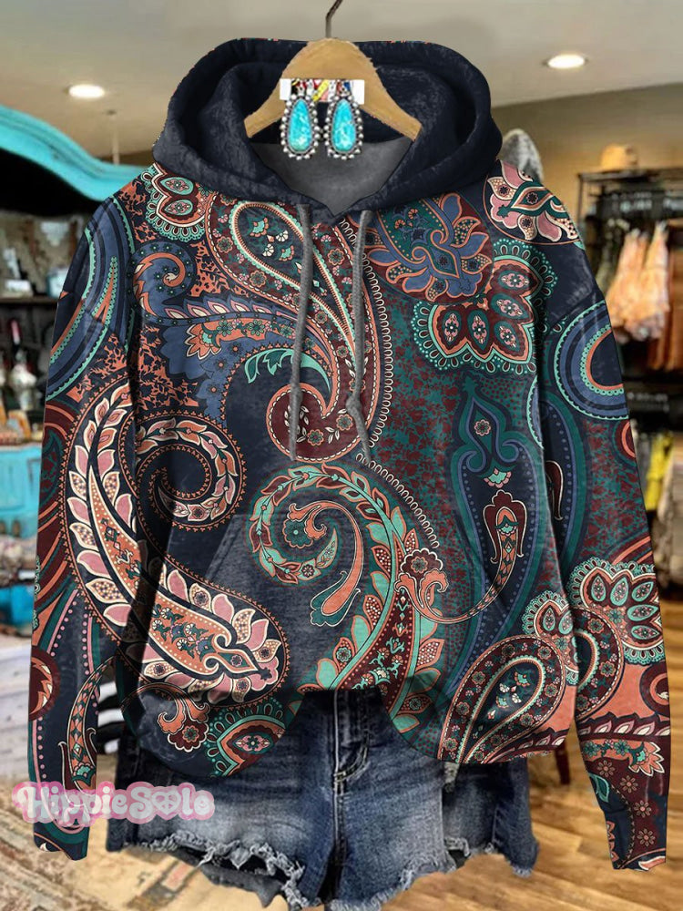 Vintage Paisley Print Casual Hoodie Sweatshirt Multicolor / S