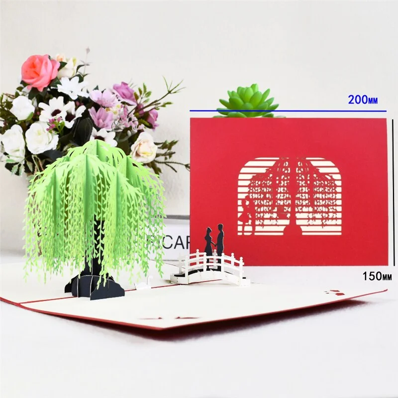 10 Pack 3D Willow Tree Couples Pop-Up Cards Flowers Birthday Anniversary Gift Card for Her Wife with Envelope Greeting Cards