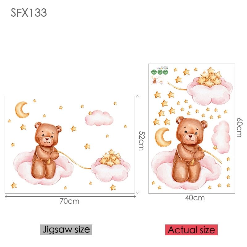 Bear And Star Wall Stickers For Kids Rooms Children's Room Wallpaper Pink Clouds Decorative Sticker Children Wall Stickers Child