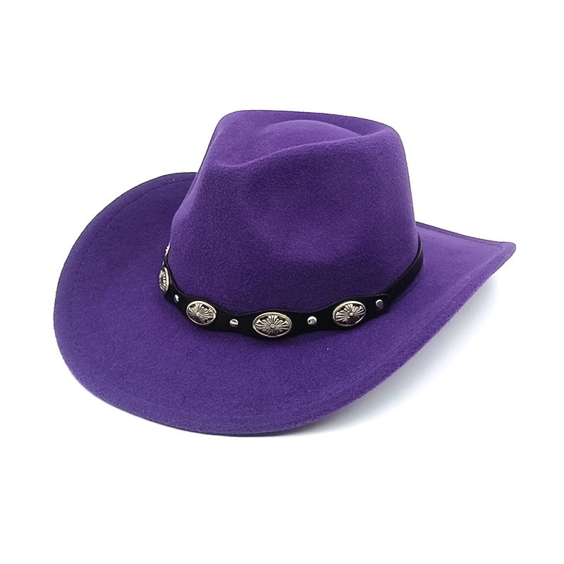 Unisex Cowboy Style Solid Color Flat Eaves Fedora Hat