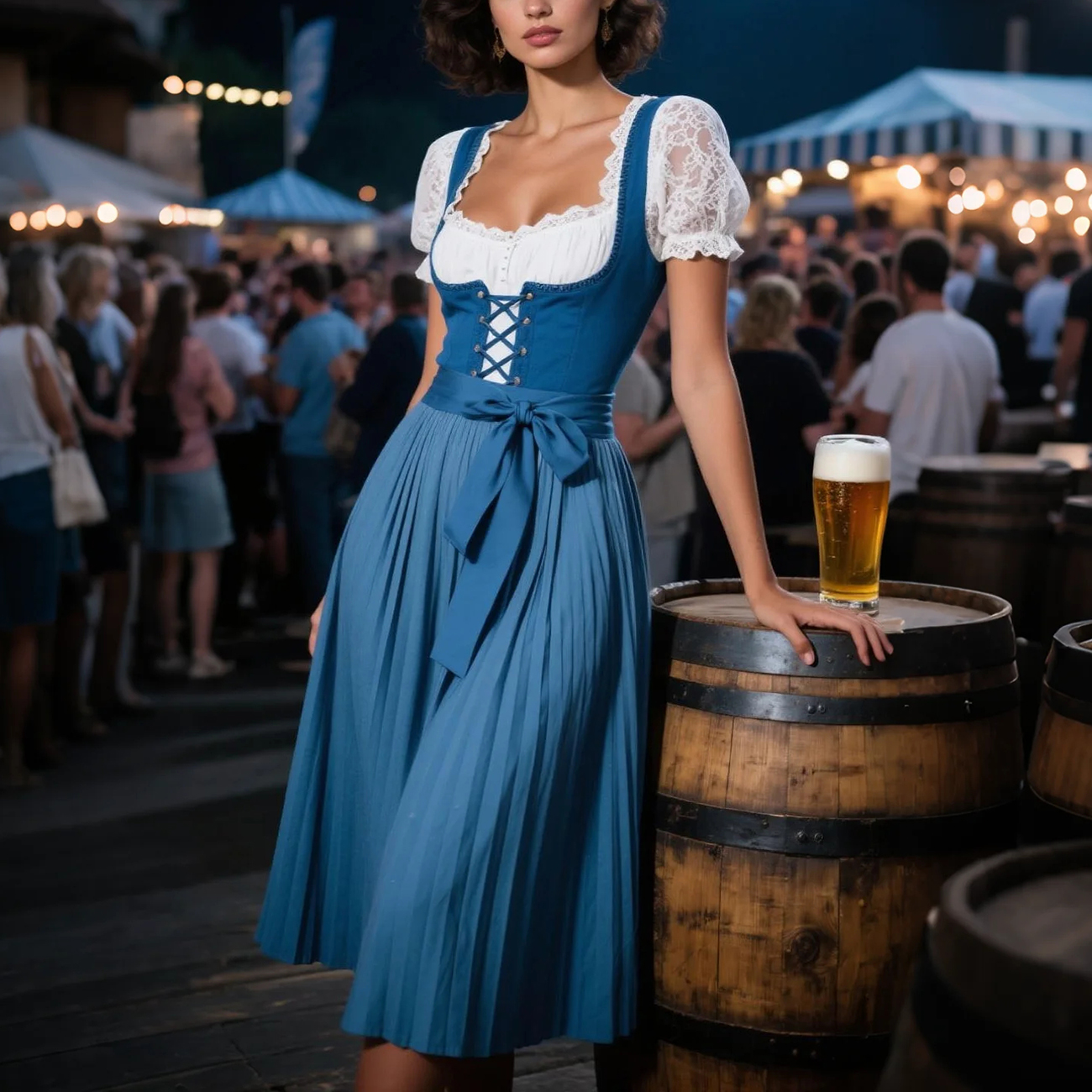 Retro Dress Suit Lace Inner Drawstring Vest Pleated Skirt Suit Beer Festival Dress
