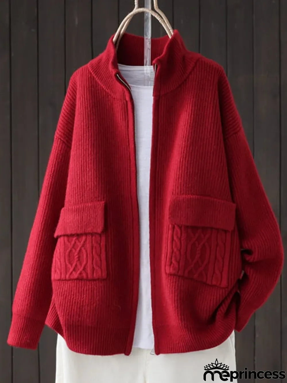 Women's Retro Literary Loose Casual Zipper Cardigan Sweater