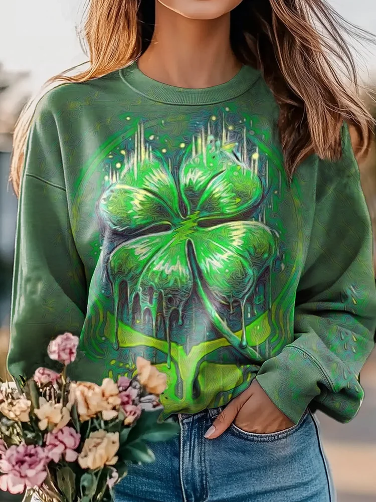 St. Patrick's Day Clover Graphic Print Sweatshirt