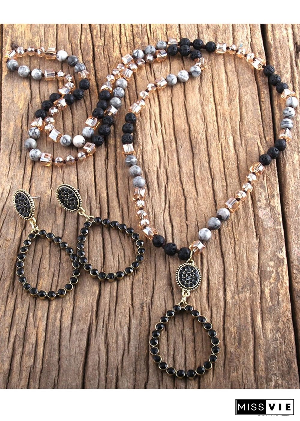 Boho Necklace, Jewelry Set, RH Amazonite Crystal Green Black Natural Stone