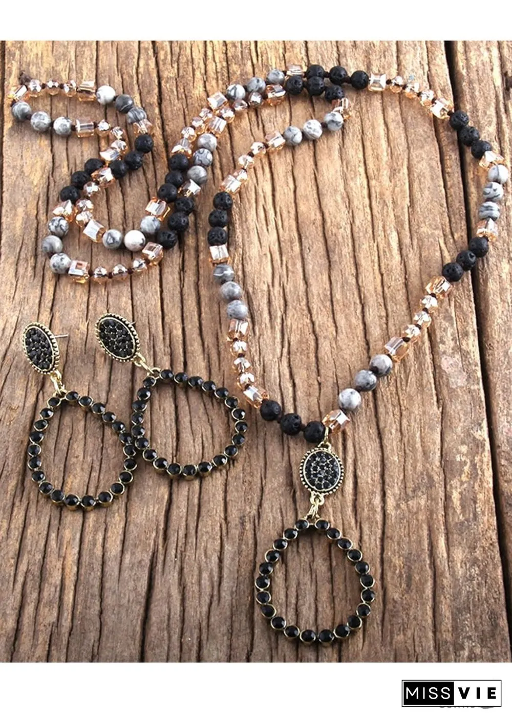 Boho Necklace, Jewelry Set, RH Amazonite Crystal Green Black Natural Stone