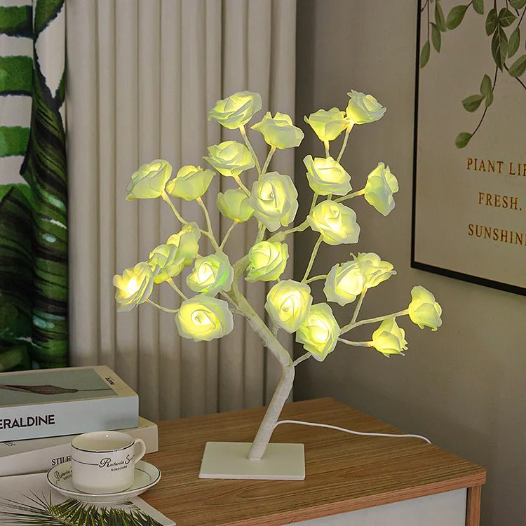LED Simulation Flower Rose Tree Light Decorative Night Light- Green