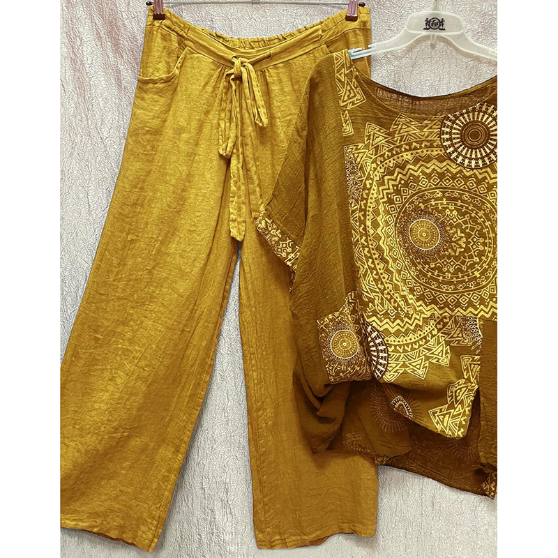 Casual Printed Short Sleeve Top Pants Two Piece Set