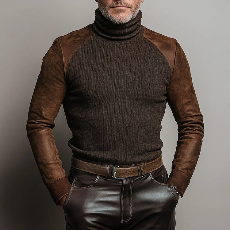 Men's Knitted Leather Patchwork Warm Sweater-inspireuse