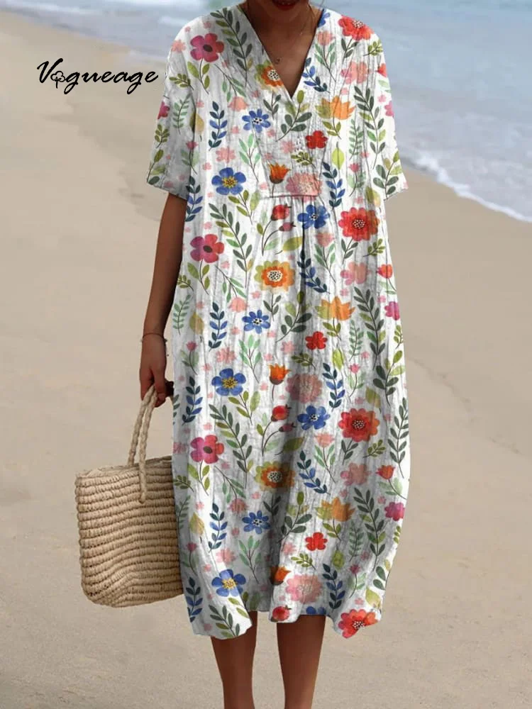 Bright Plant Flowers Printed Women's Casual Cotton And Linen