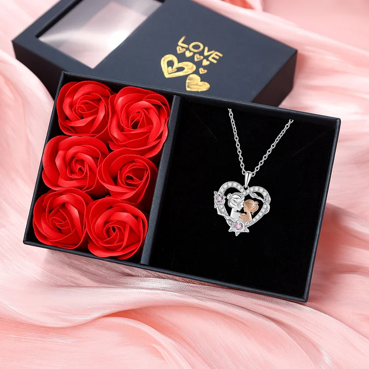 Grandmother and Granddaughter Heart Necklaces Special Bond Necklaces Gift Set With Rose Box For Her