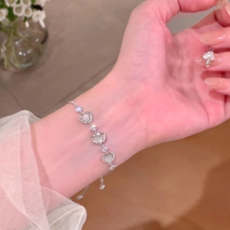 Elegant Lady Heart Shape Flower Bow Knot Titanium Steel Plating Inlay Rhinestones Bracelets