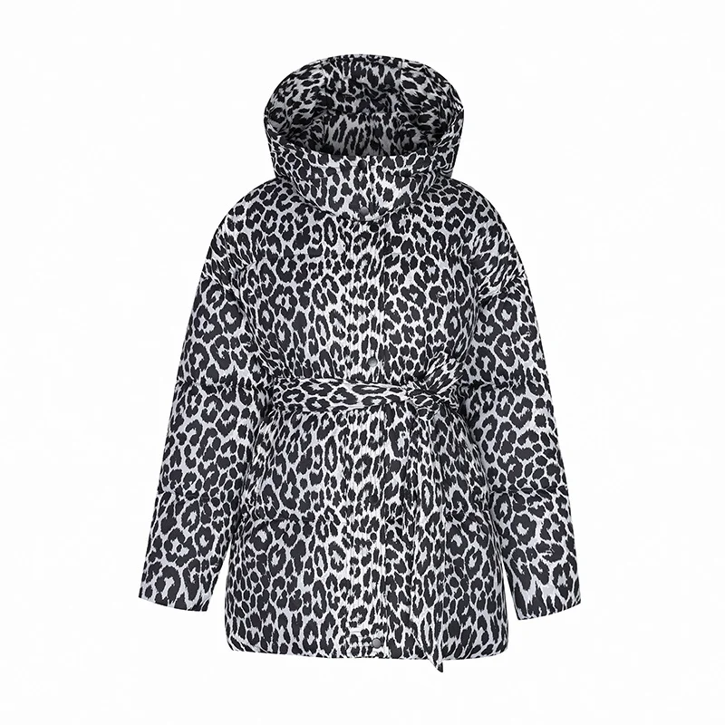 Woherb Cotton-Padded Coat Female Medium Long Style 2024 Winter Korean Version Of The Thick Foreign Style Down Cotton-Padded Suit With Leopard Print Chic Cotton-Padded Coat-Outfit Ideas