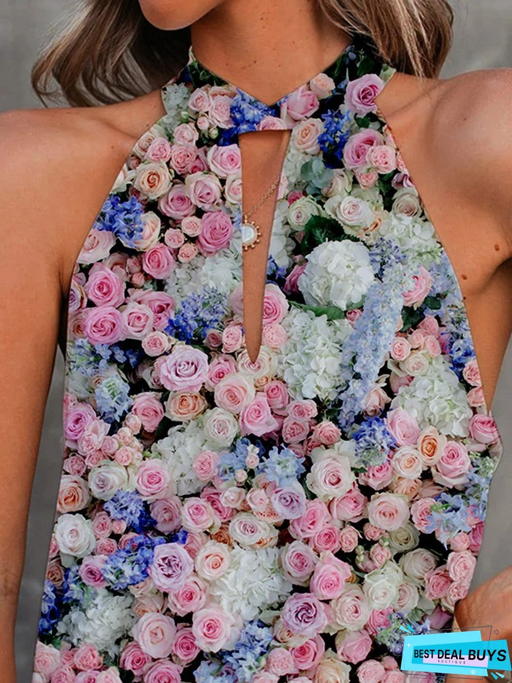 Floral Casual Floral-Print Sleeveless Tops