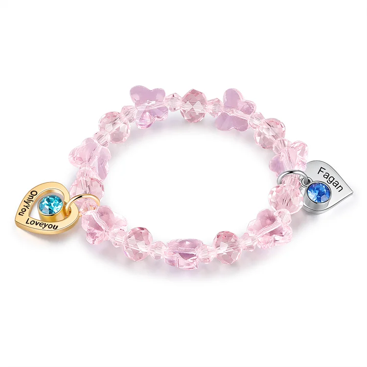 Bracelet 2 Prénom Personnalisé crystal avec pierre de naissance pour enfant