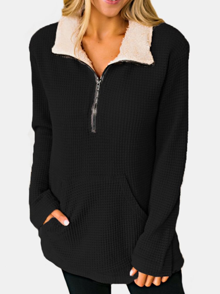 Solid Color Zip Front Pocket Casual Sweater For Women - Shop Trendy Women's Fashion | TeeYours