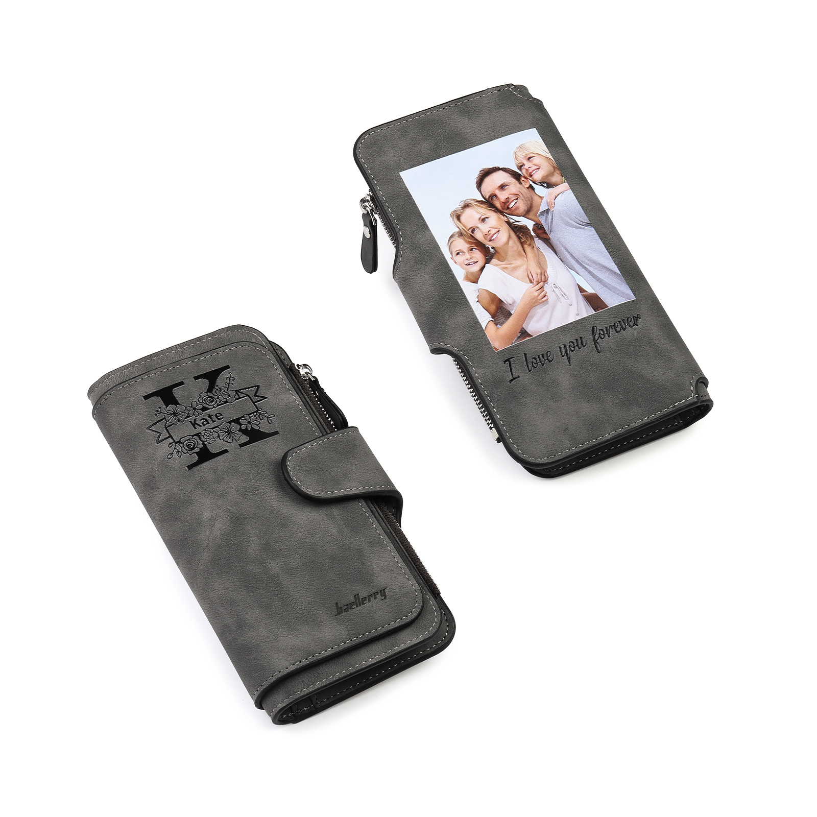 Portafoglio in PU pelle con 1 letetra & 1 testo & 1 nome & 1 foto personalizzati per mamma/nonna