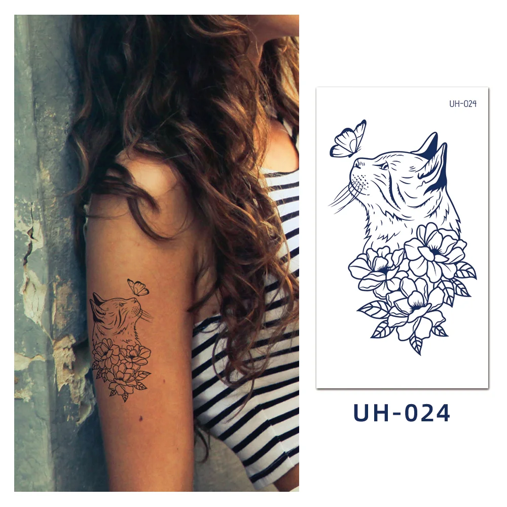 Sdrawing Stickers Semi-permanent Juice Lasting Tattoo Blue Butterfly Fake Waterproof Tattoos Temporary Women Arm Chest Body Art