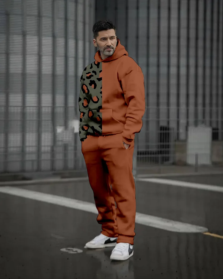 Men's Colorblock Printed Casual Sports Hoodie Set 467