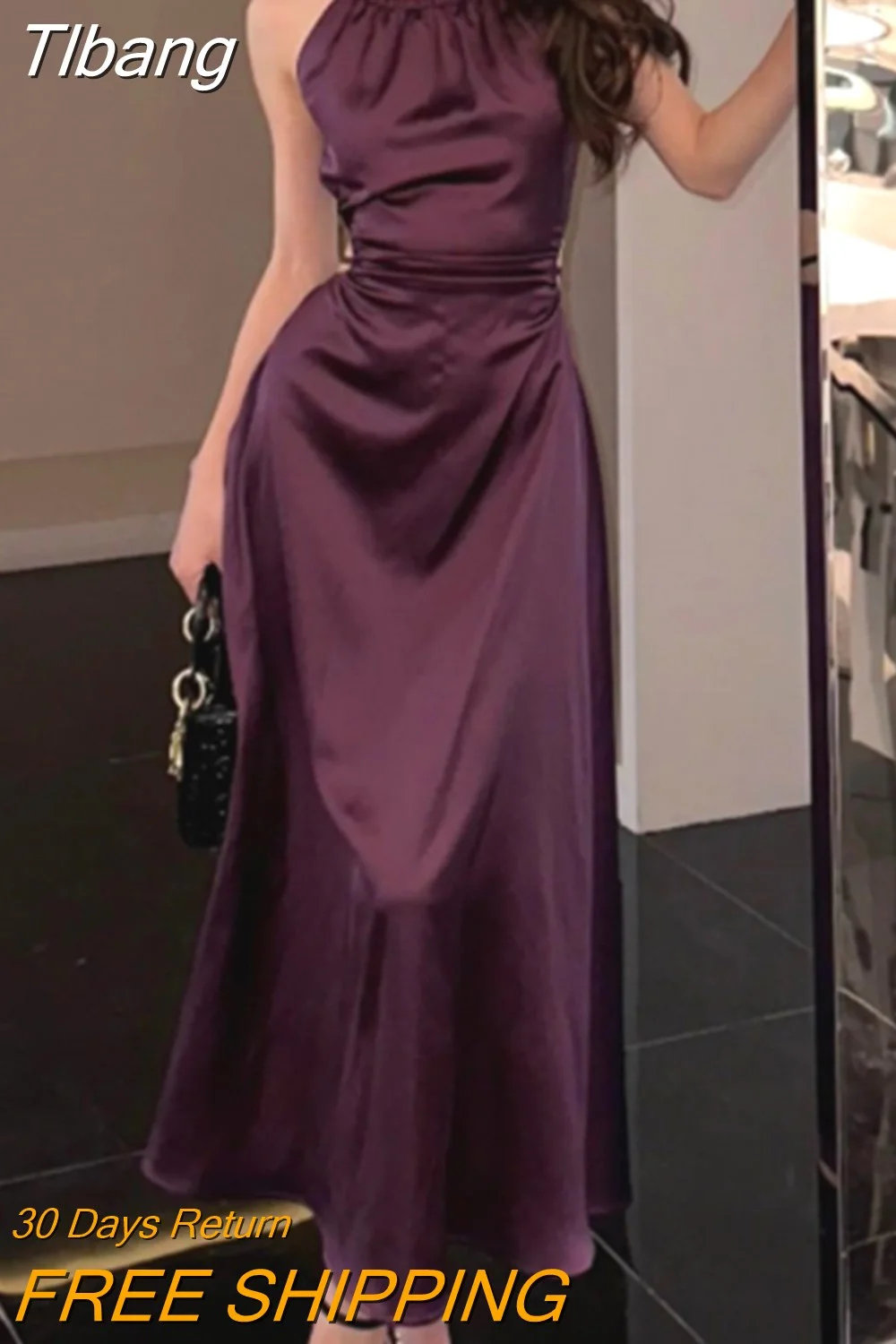 Tlbang Satin Midi Dresses for Women 2023 New Summer French Fold Hollow Out Elegant Prom Fashion Slim Casual Female Clothes Robe