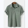 Men's Casual Loose Plaid Stripe Short Sleeve Shirt