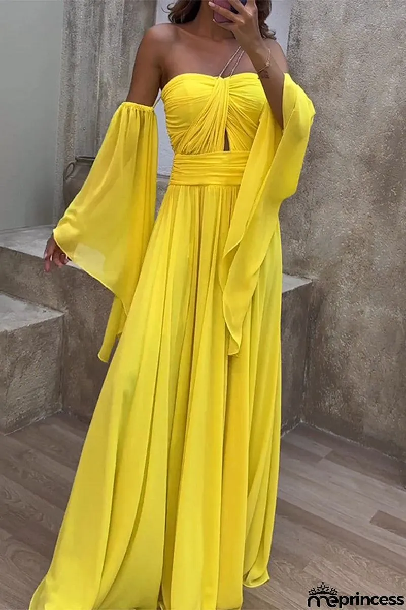 Elegant Solid Slit Asymmetrical Off the Shoulder A Line Dresses