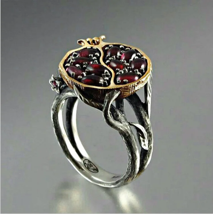 Ethnic Garnet Tree Rattan Metal Black Gold Color Ring Vintage Creative Ring Party Jewelry