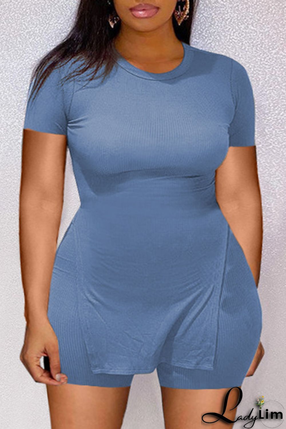 Black Fashion Casual Solid Slit O Neck Plus Size Two Pieces