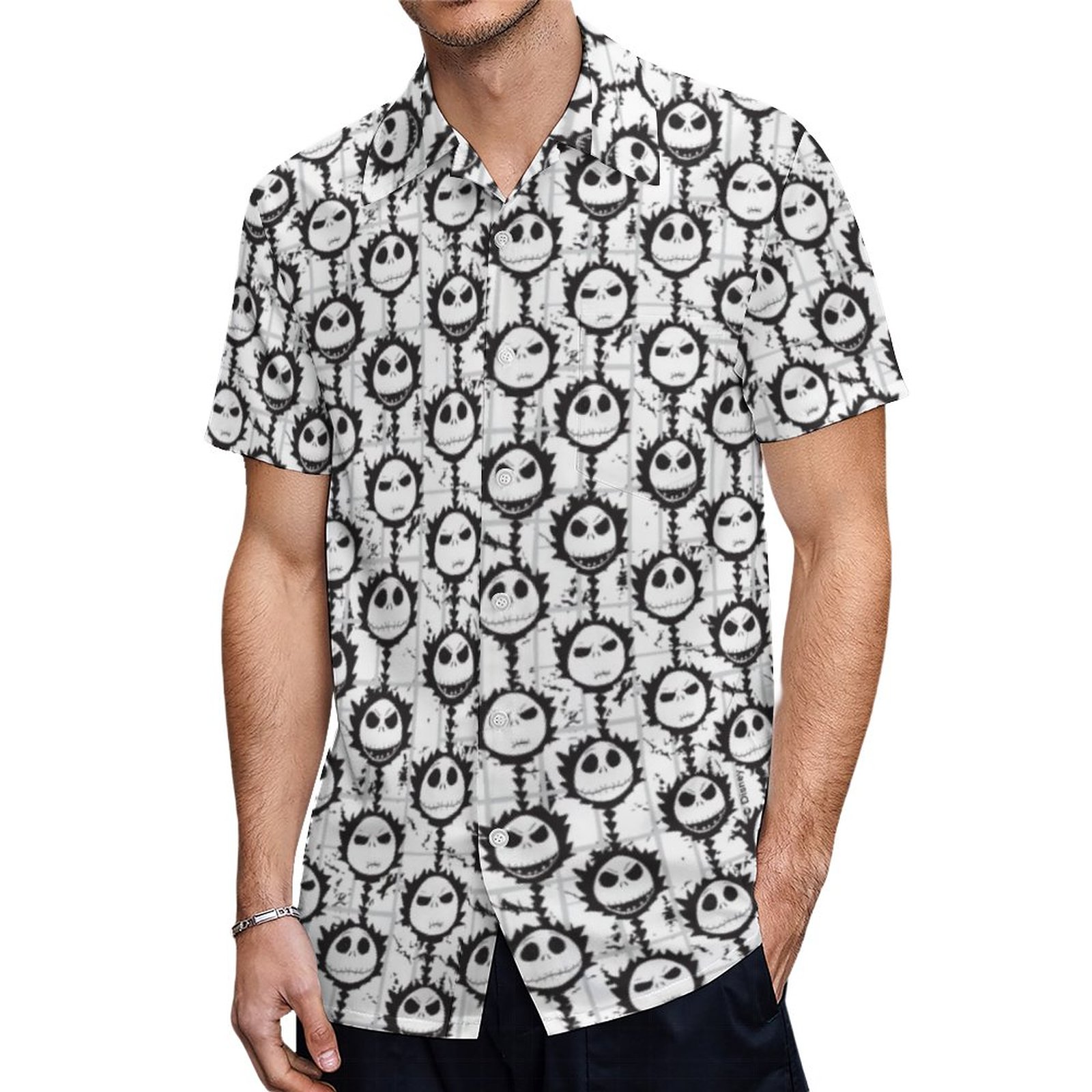 Jack Skellington Pattern Hawaiian Shirt Mens Button Down Plus Size Tropical Hawaii Beach Shirts